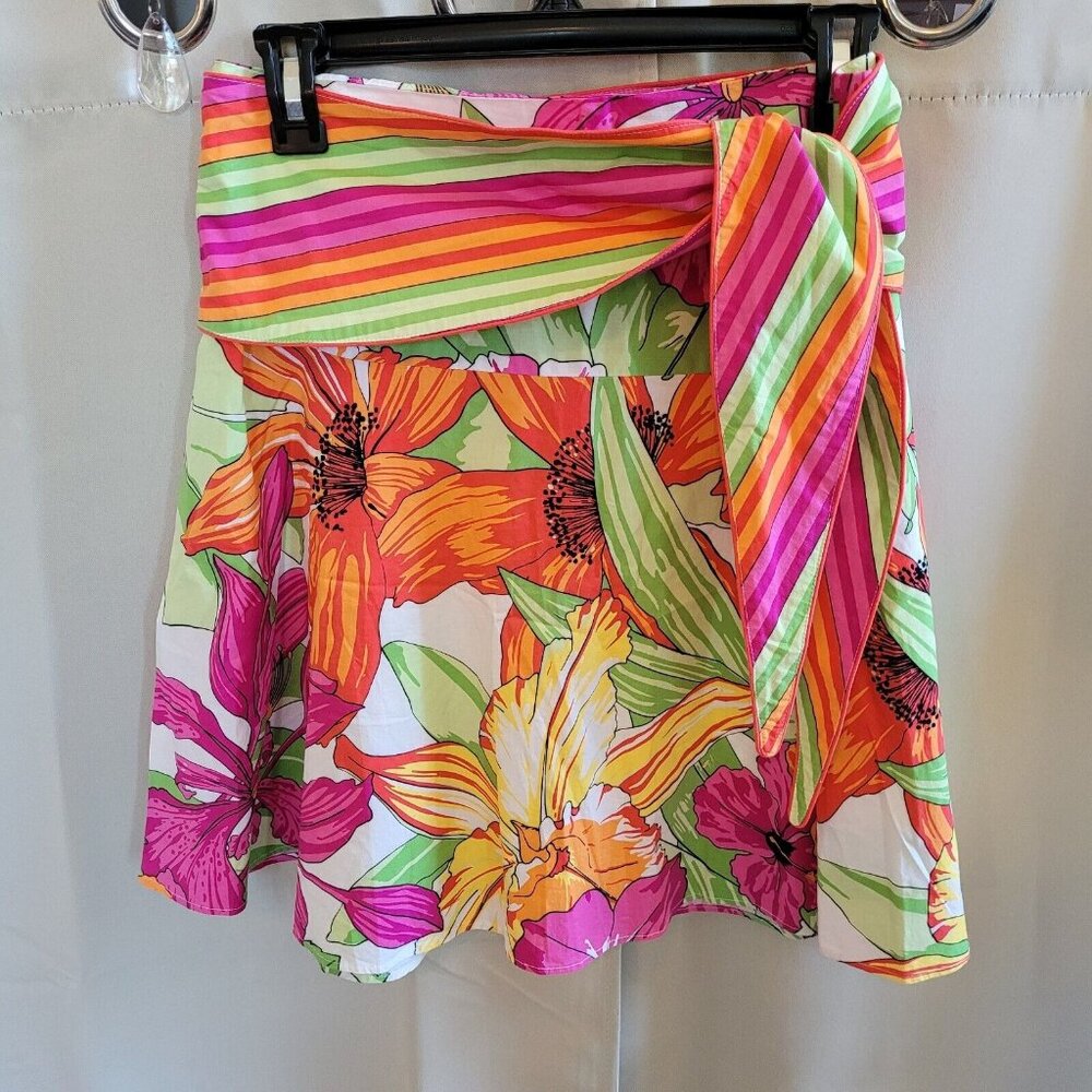 NINe West Womens Skirt Size 4 Colorful Floral Cotton Stretch Festival Boho 16489